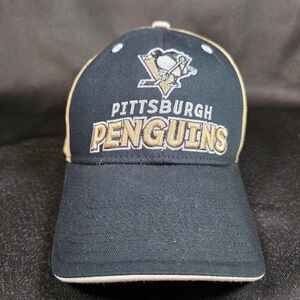 Reebok Pittsburgh Penguins NHL Hat Black Tan Adjustable Face Off Headwear Cap